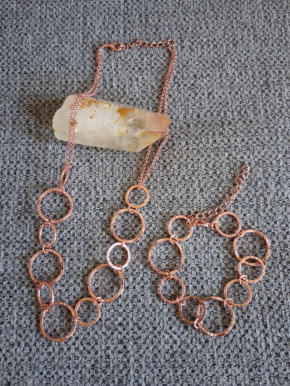 Rose Gold Circle Link Necklace and Bracelet Set